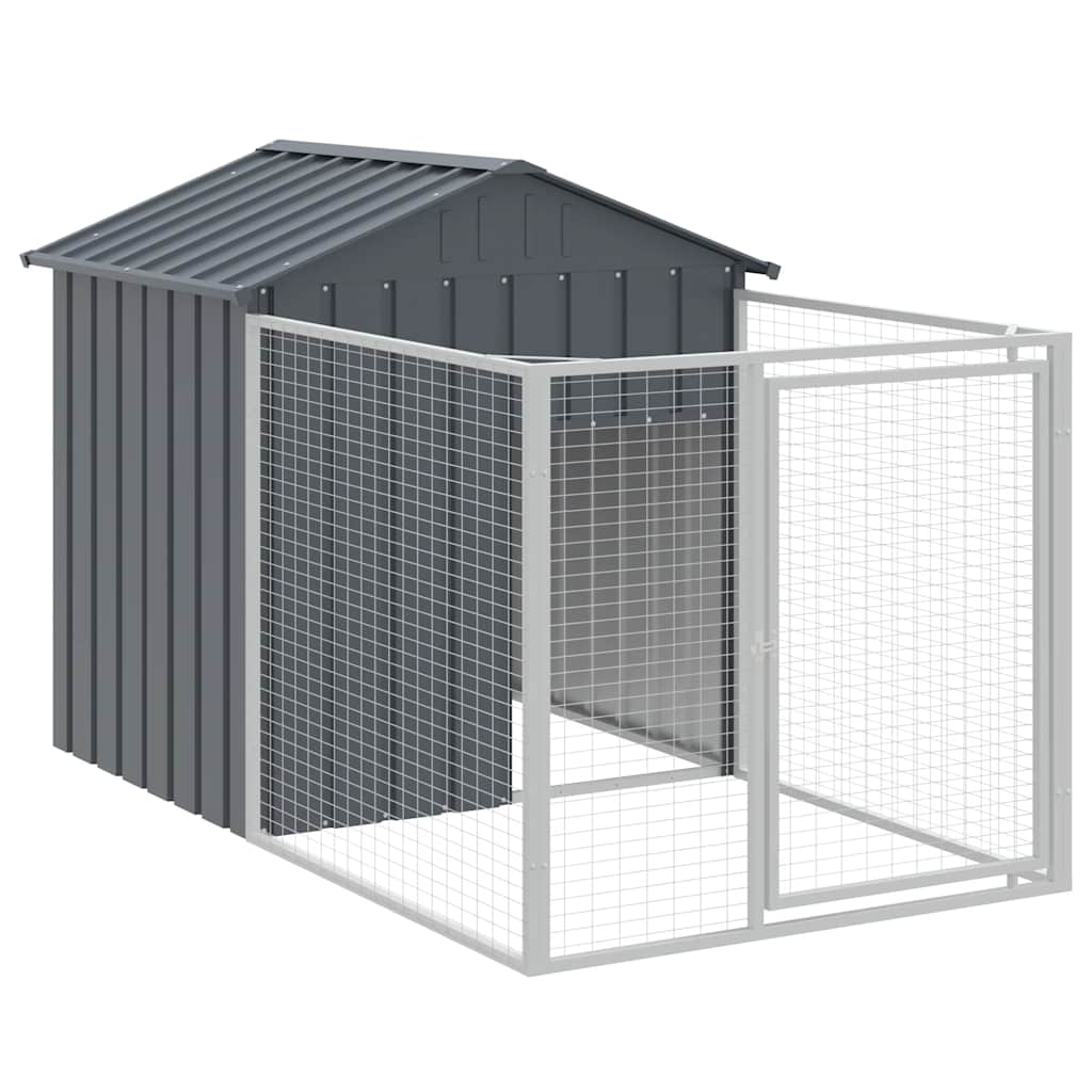 Casetta Cani con Corsa Antracite 117x201x123 cm Acciaio Zincato - homemem39