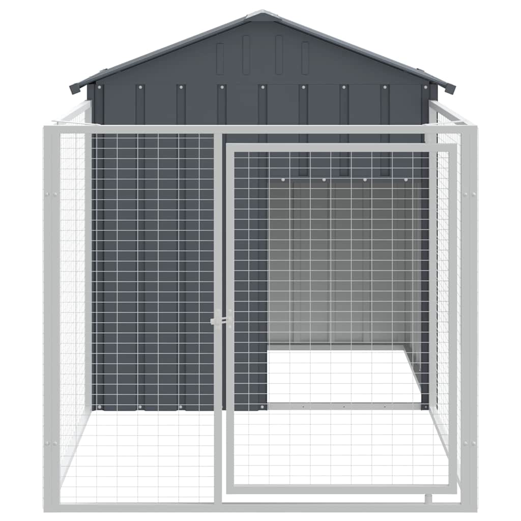 Casetta Cani con Corsa Antracite 117x201x123 cm Acciaio Zincato - homemem39