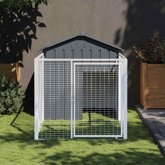 Casetta Cani con Corsa Antracite 117x201x123 cm Acciaio Zincato - homemem39