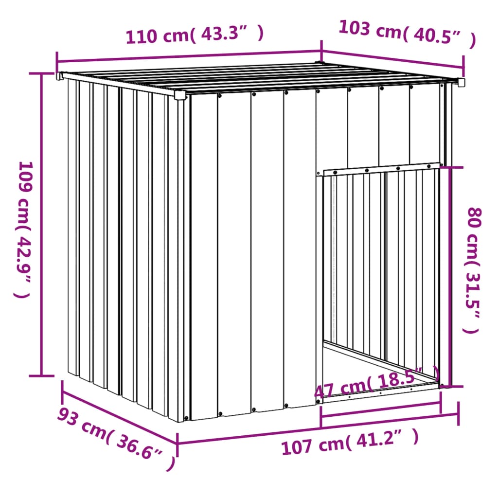 Casetta Cani con Tetto Antracite 110x103x109 cm Acciaio Zincato