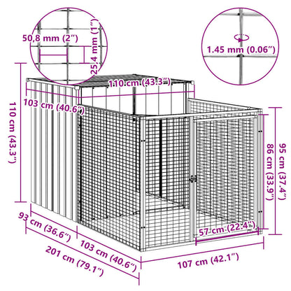Casetta Cani con Corsa Antracite 110x201x110 cm Acciaio Zincato - homemem39