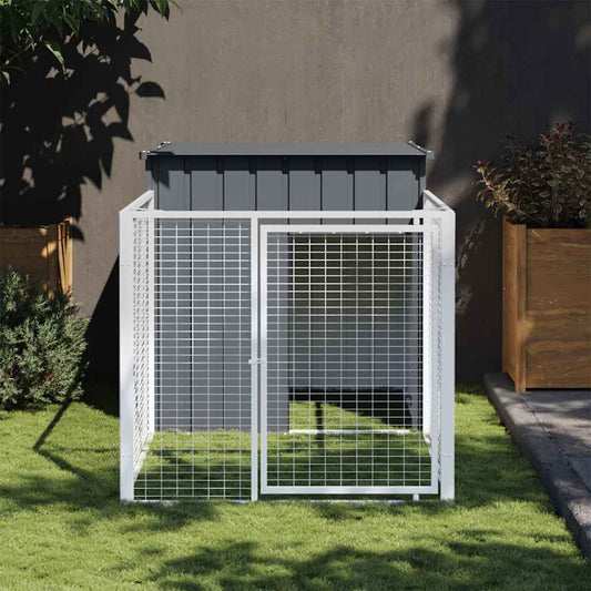 Casetta Cani con Corsa Antracite 110x201x110 cm Acciaio Zincato - homemem39