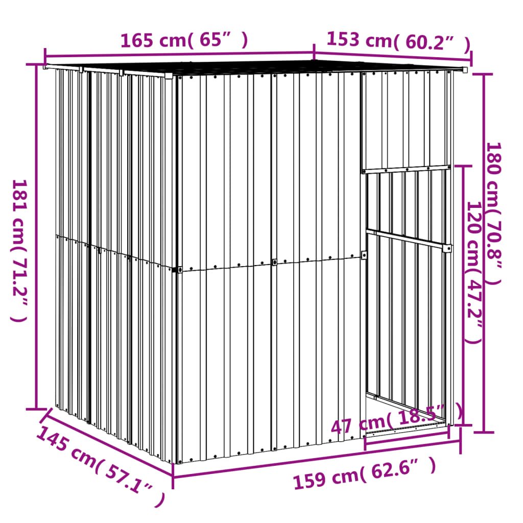 Casetta Cani con Tetto Antracite 165x153x181 cm Acciaio Zincato