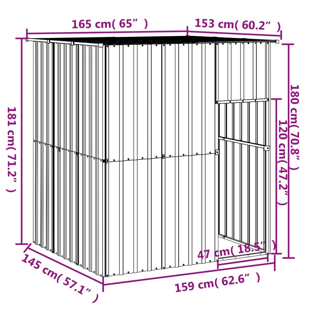 Casetta Cani Tetto Grigio Chiaro 165x153x181 cm Acciaio Zincato - homemem39