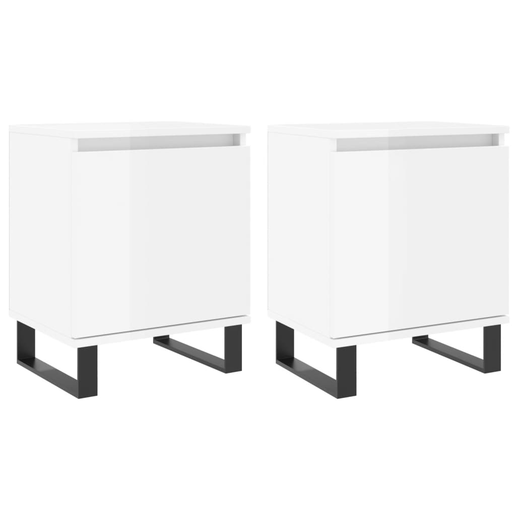 Comodini 2 pz Bianco Lucido 40x30x50 cm in Legno Multistrato - homemem39