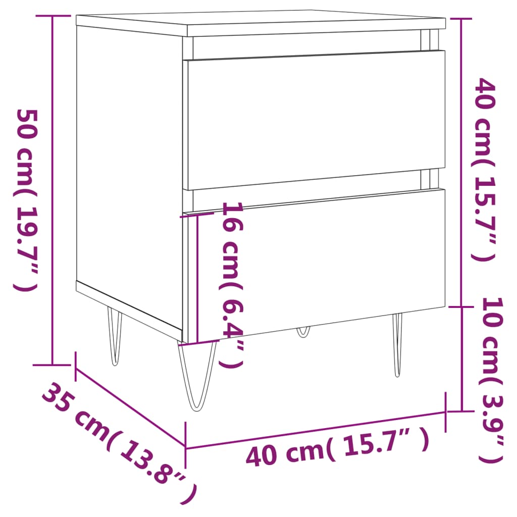 Comodino Bianco 40x35x50 cm in Legno Multistrato