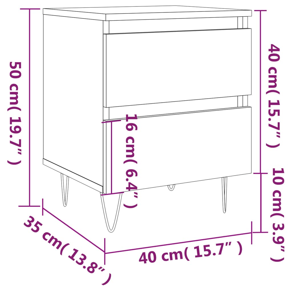 Comodini 2pz Neri 40x35x50 cm in Legno Multistrato