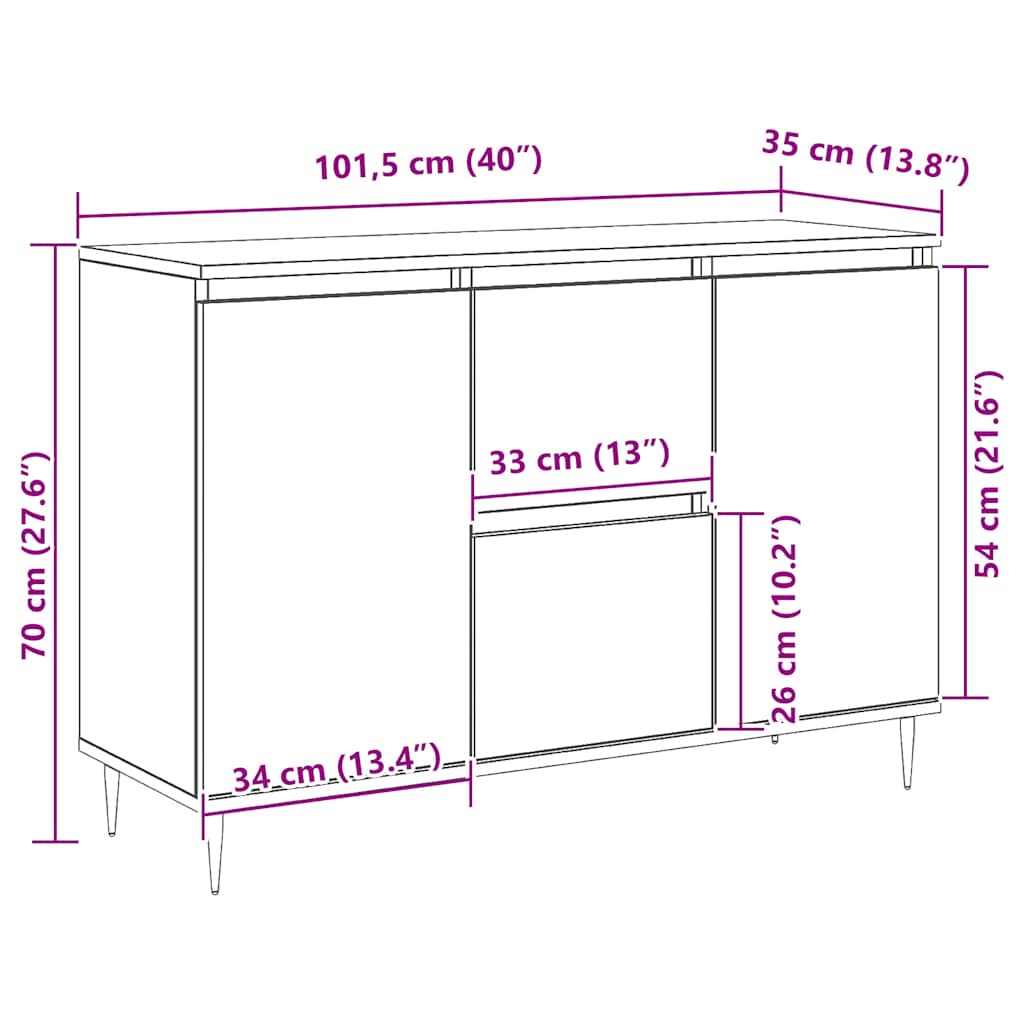 Credenza Bianca 101,5x35x70 cm in Legno Multistrato | homemem39