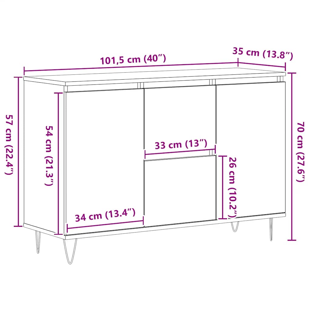 Credenza Bianca 101,5x35x70 cm in Legno Multistrato | homemem39