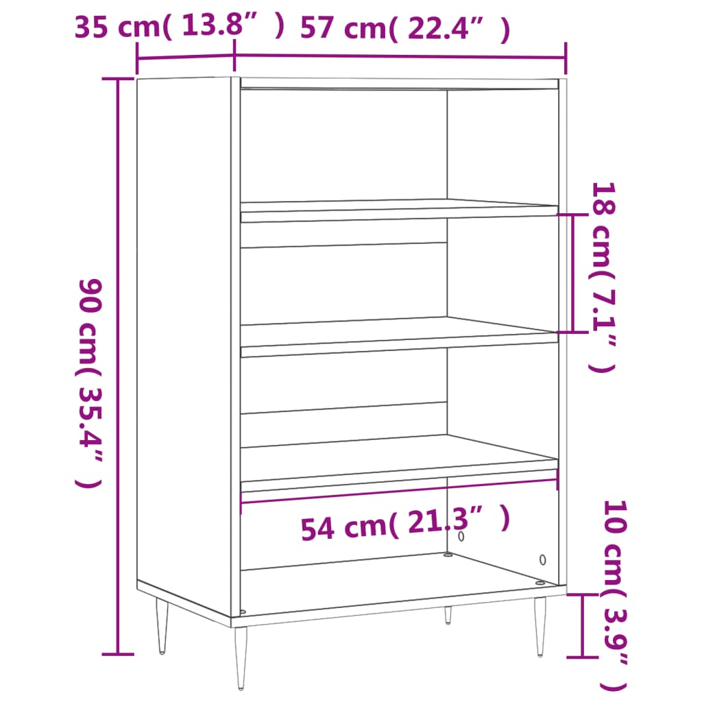 Credenza Rovere Fumo 57x35x90 cm in Legno Multistrato