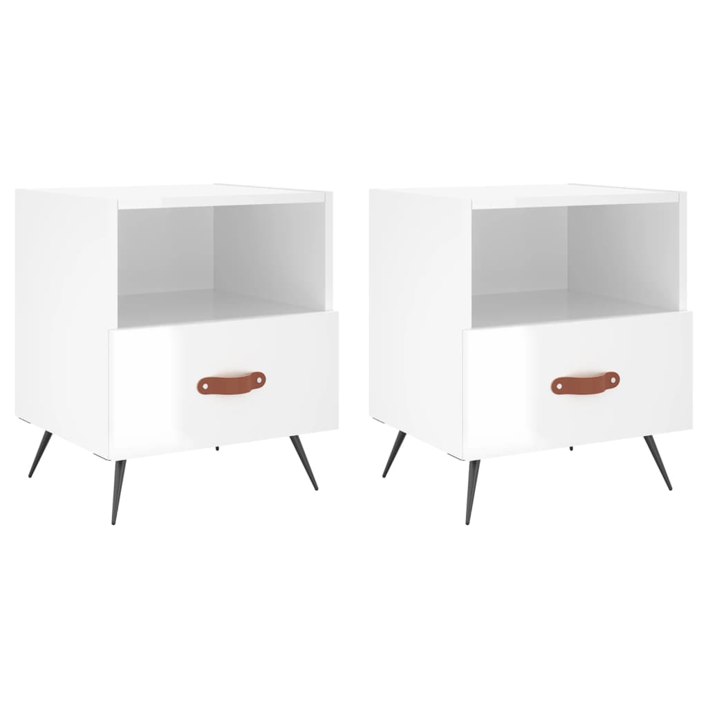 Comodini 2 pz Bianco Lucido 40x35x47,5 cm in Legno Multistrato - homemem39