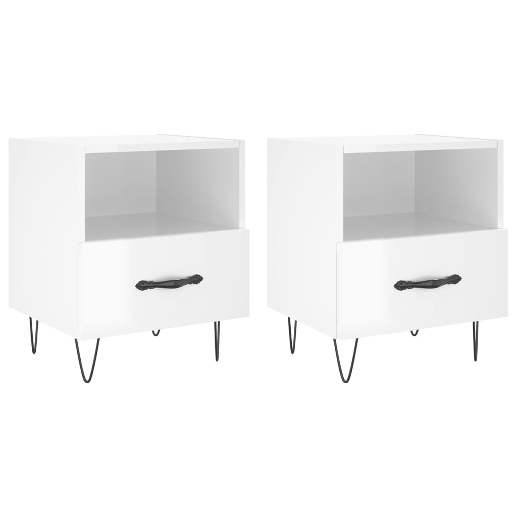 Comodini 2 pz Bianco Lucido 40x35x47,5 cm in Legno Multistrato - homemem39