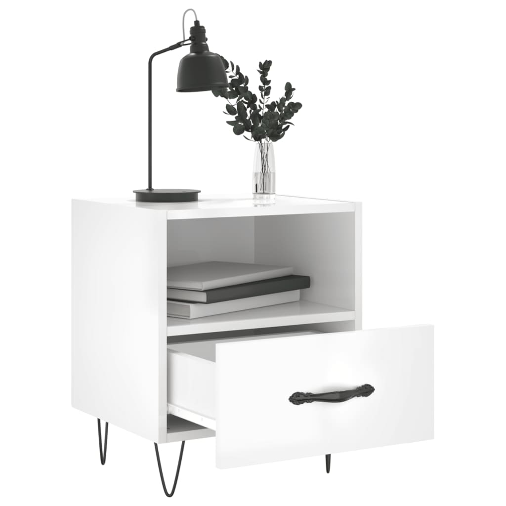 Comodini 2 pz Bianco Lucido 40x35x47,5 cm in Legno Multistrato - homemem39