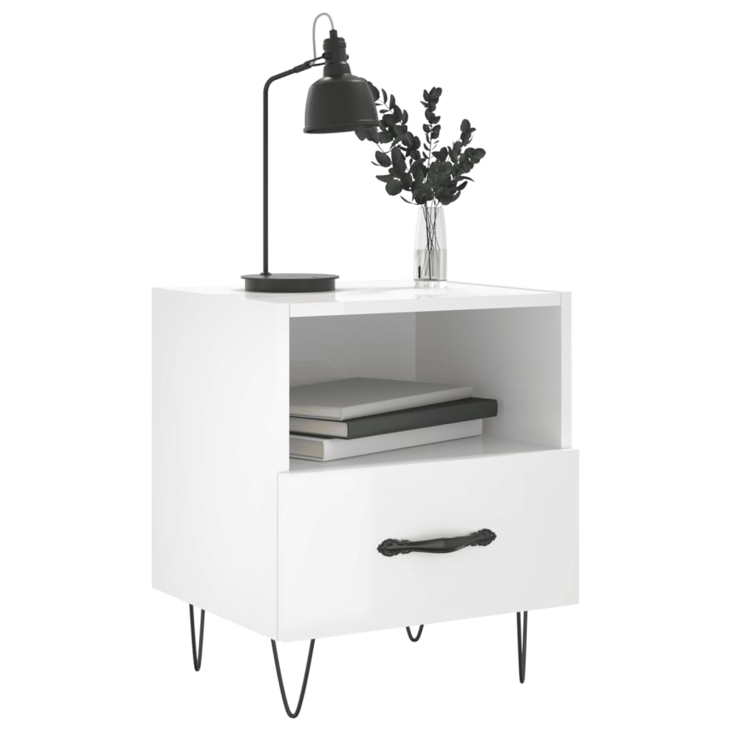 Comodini 2 pz Bianco Lucido 40x35x47,5 cm in Legno Multistrato | homemem39