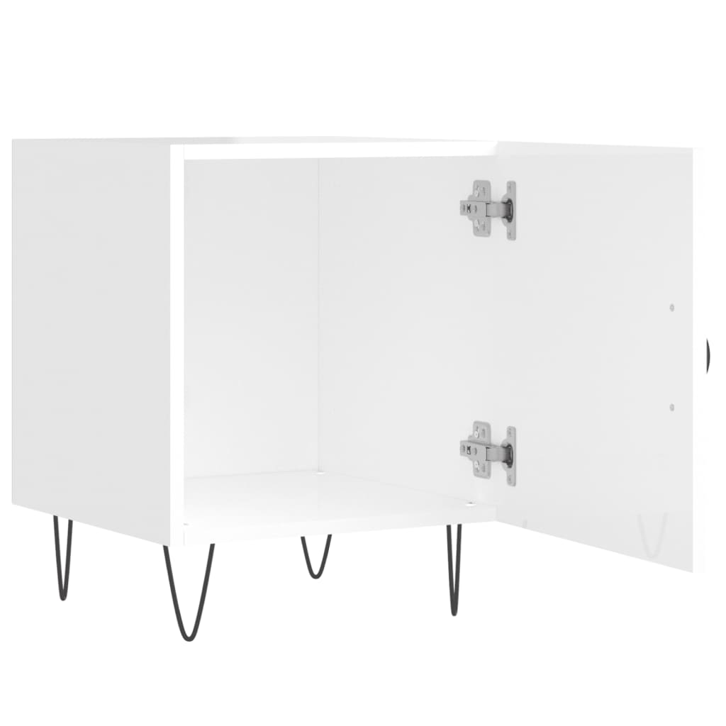 Comodini 2 pz Bianco Lucido 40x40x50 cm in Legno Multistrato