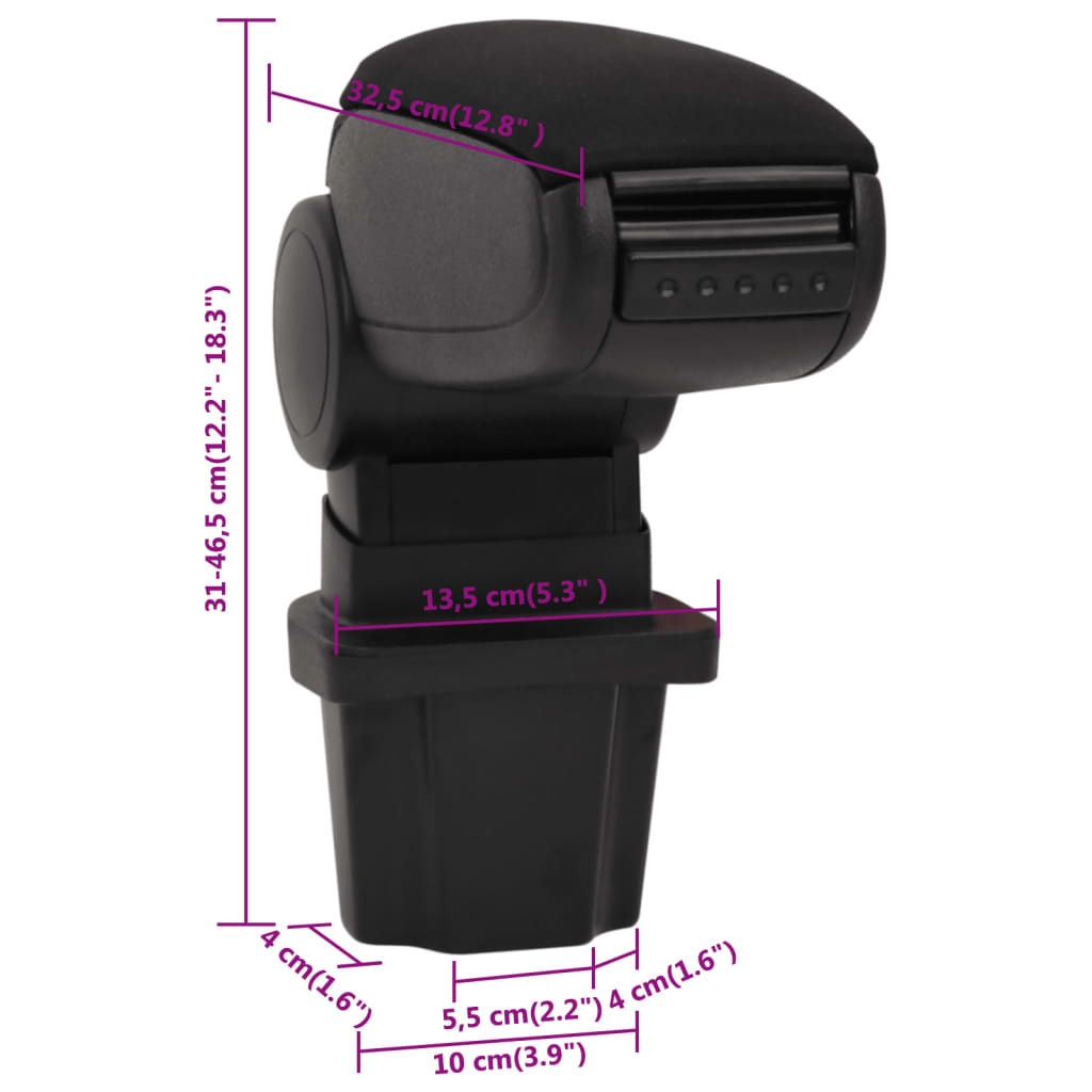 Bracciolo per Auto Nero 13,5x32,5x(31-46,5) cm in ABS | homemem39