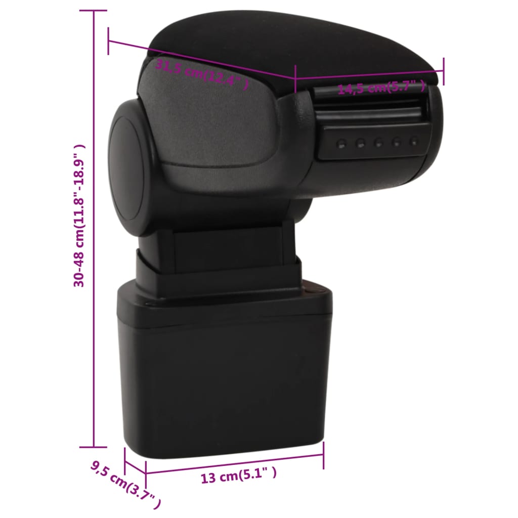 Bracciolo per Auto Nero 14,5x31,5x(30-48) cm in ABS | homemem39