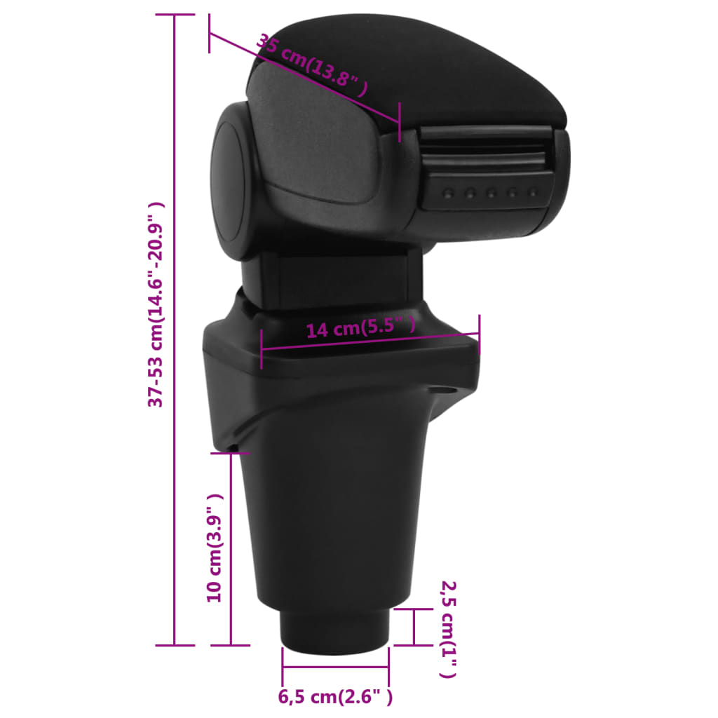 Bracciolo per Auto Nero 14x35x(37-53) cm in ABS | homemem39
