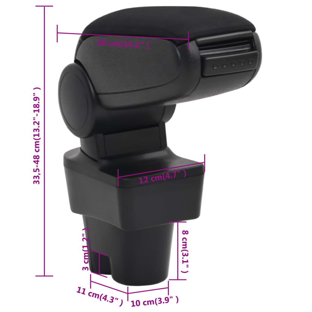 Bracciolo per Auto Nero 12x36x(33,5-48) cm in ABS - homemem39