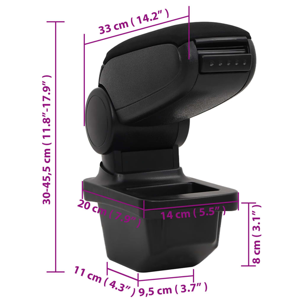 Bracciolo per Auto Nero 14x33x(30-45,5) cm in ABS - homemem39