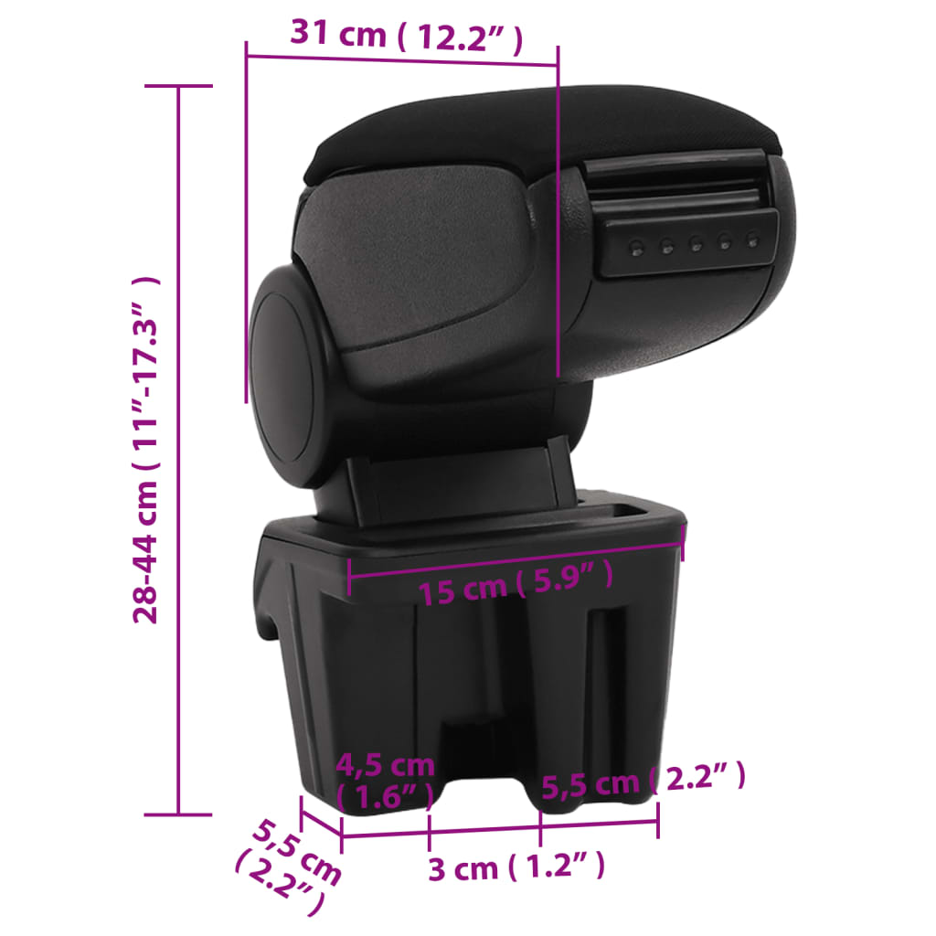 Bracciolo per Auto Nero 15x31x(28-44) cm in ABS - homemem39