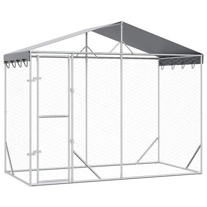 Cuccia Cani da Esterno Tetto Argento 3x1,5x2,5m Acciaio Zincato | homemem39