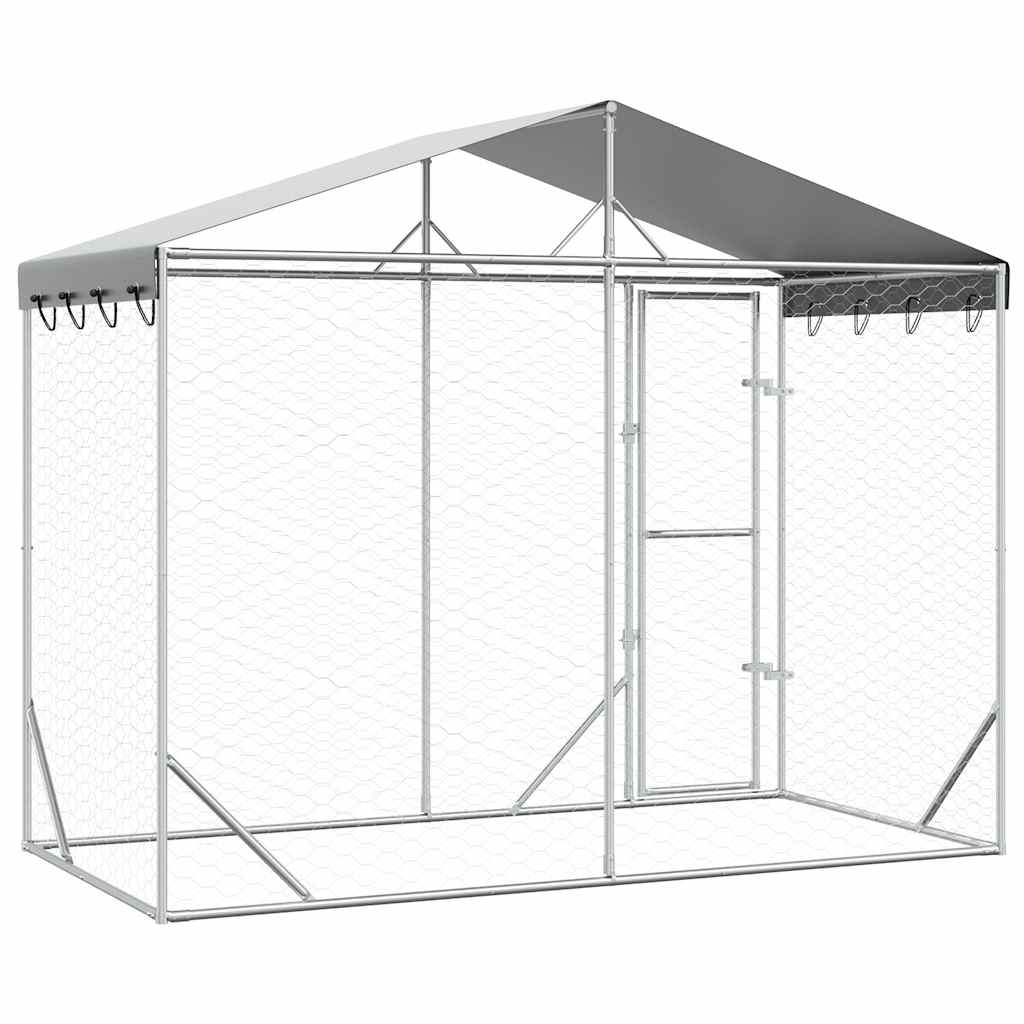 Cuccia Cani da Esterno Tetto Argento 3x1,5x2,5m Acciaio Zincato | homemem39