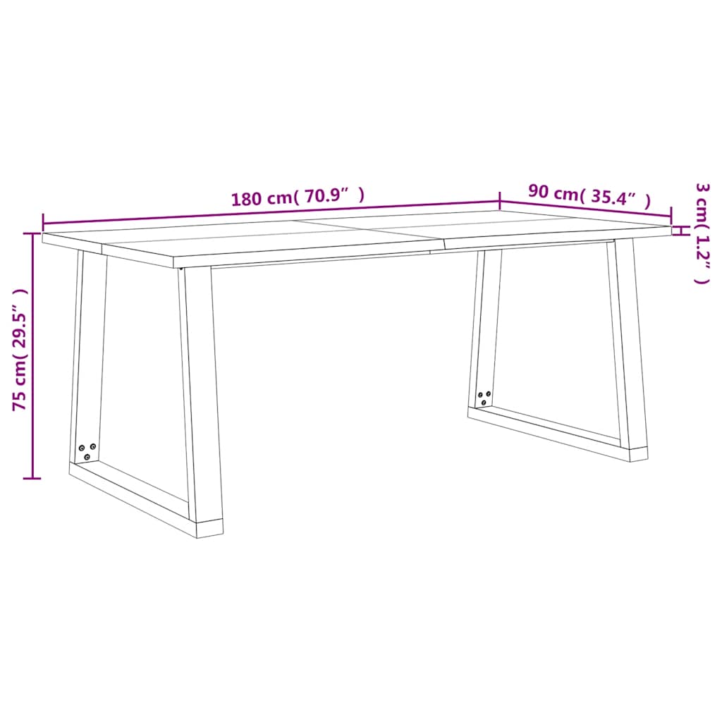 Tavolo da Pranzo Bordi Vivi 180x90x75 cm Legno Massello Acacia | homemem39