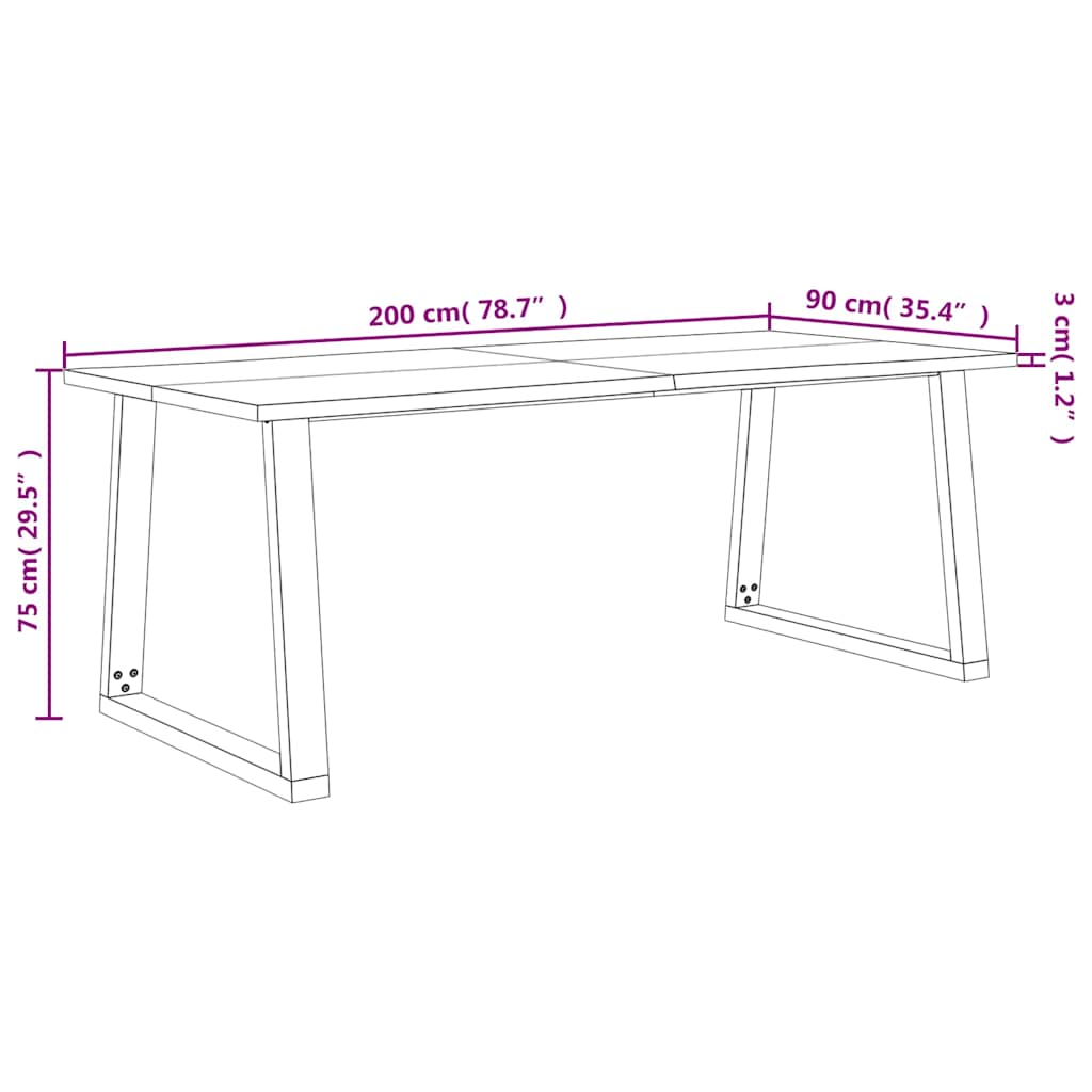 Tavolo da Pranzo Bordi Vivi 200x90x75 cm Legno Massello Acacia | homemem39