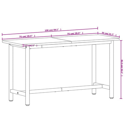 Banco da Lavoro 150x55x81,5 cm Legno Massello Faggio e Metallo - homemem39