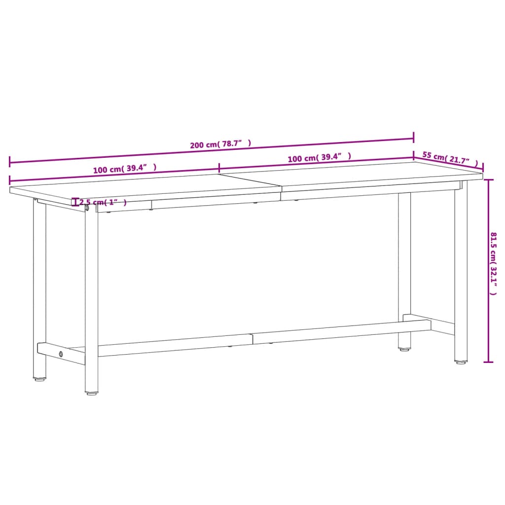 Banco da Lavoro 200x55x81,5 cm Legno Massello Faggio e Metallo - homemem39