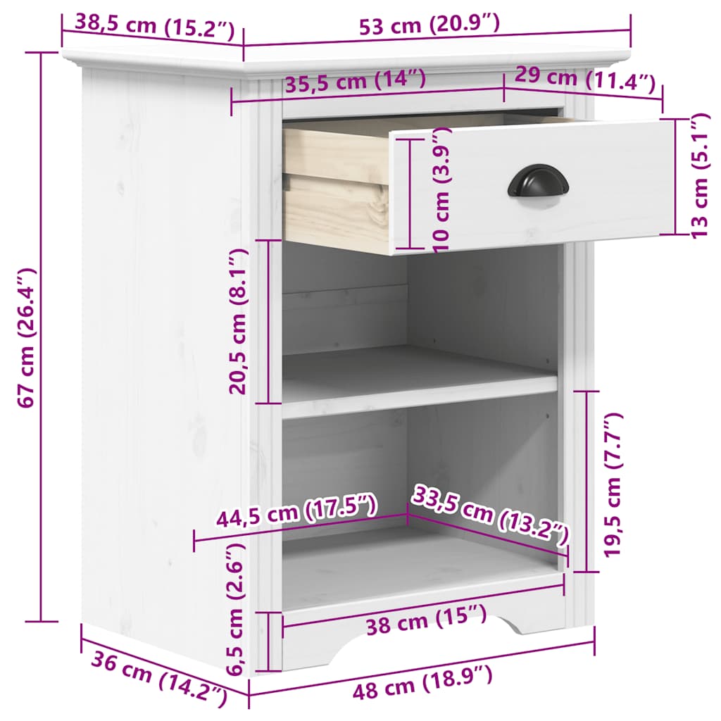 Comodino BODO 53x38,5x67 cm in Legno Massello di Pino Bianco | homemem39