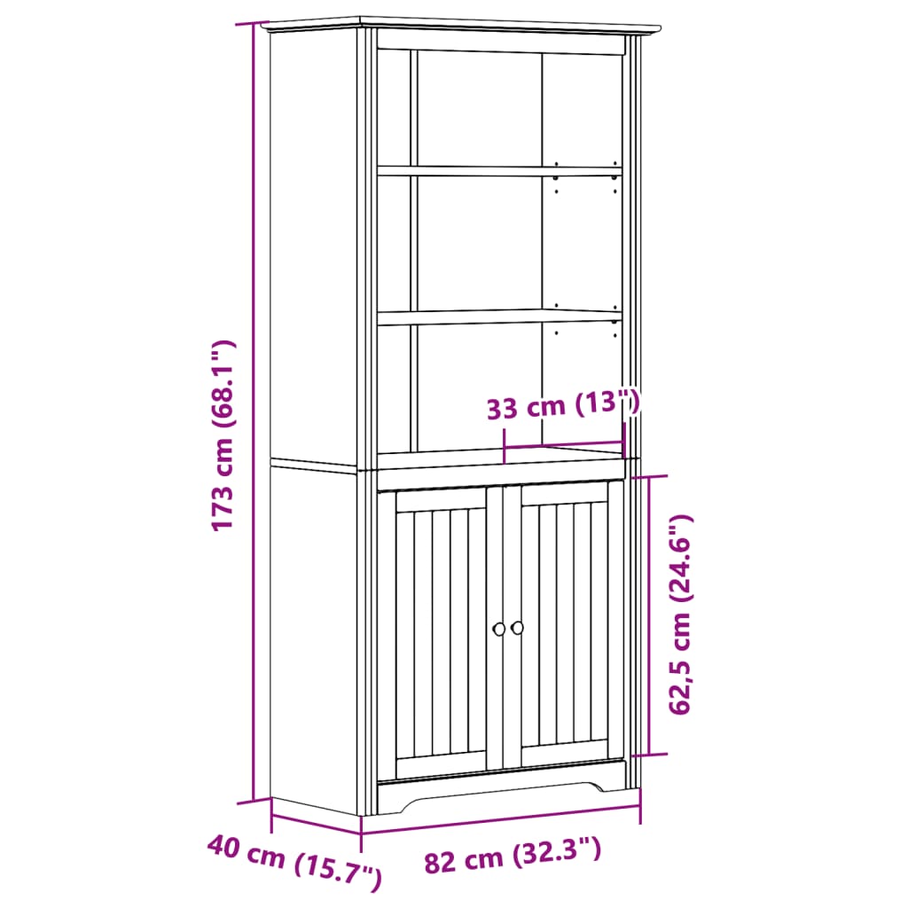 Libreria BODO 82x40x173 cm Legno Massello Pino Bianco e Marrone | homemem39