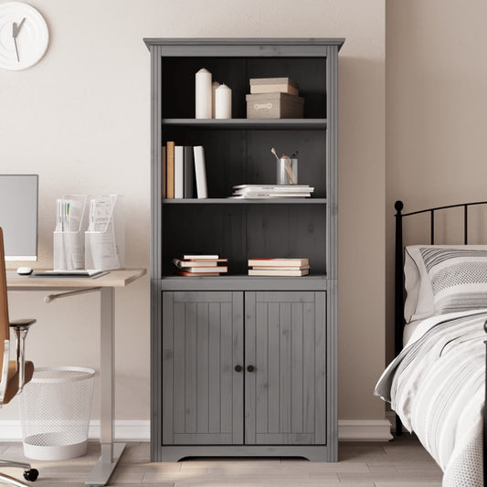 Libreria BODO 82x40x173 cm in Legno Massello di Pino Grigio - homemem39