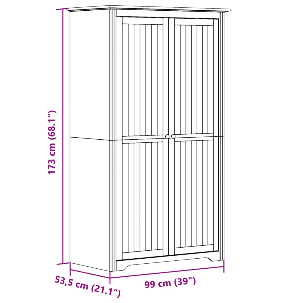 Armadio BODO 99x53,5x173 cm Legno Massello Pino Bianco Marrone - homemem39