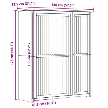 Armadio BODO 146x53,5x173 cm in Legno Massello di Pino Bianco | homemem39