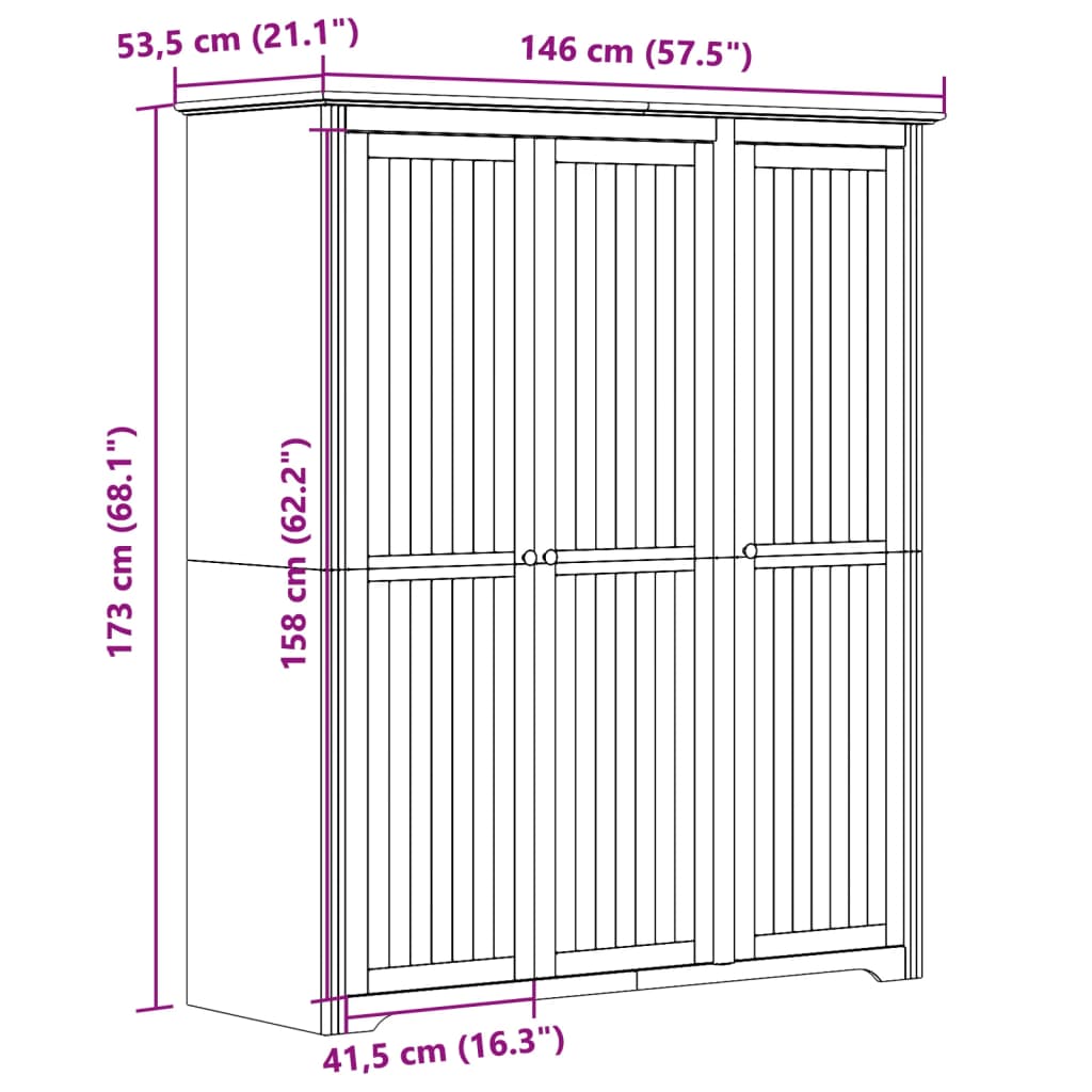 Armadio BODO 146x53,5x173 cm Legno Massello Pino Bianco Marrone - homemem39