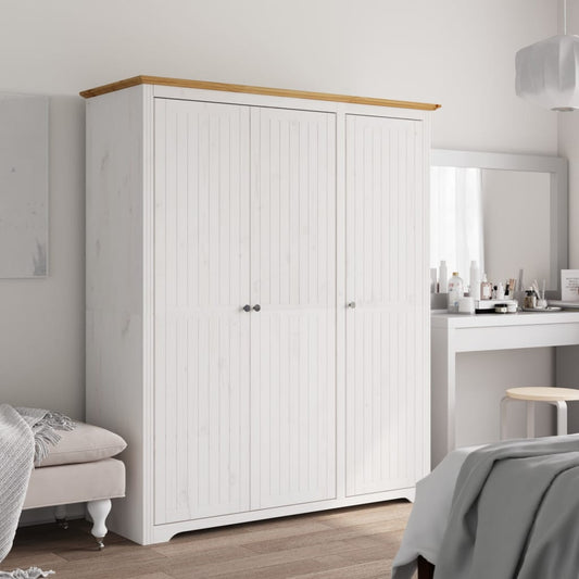 Armadio BODO 146x53,5x173 cm Legno Massello Pino Bianco Marrone - homemem39