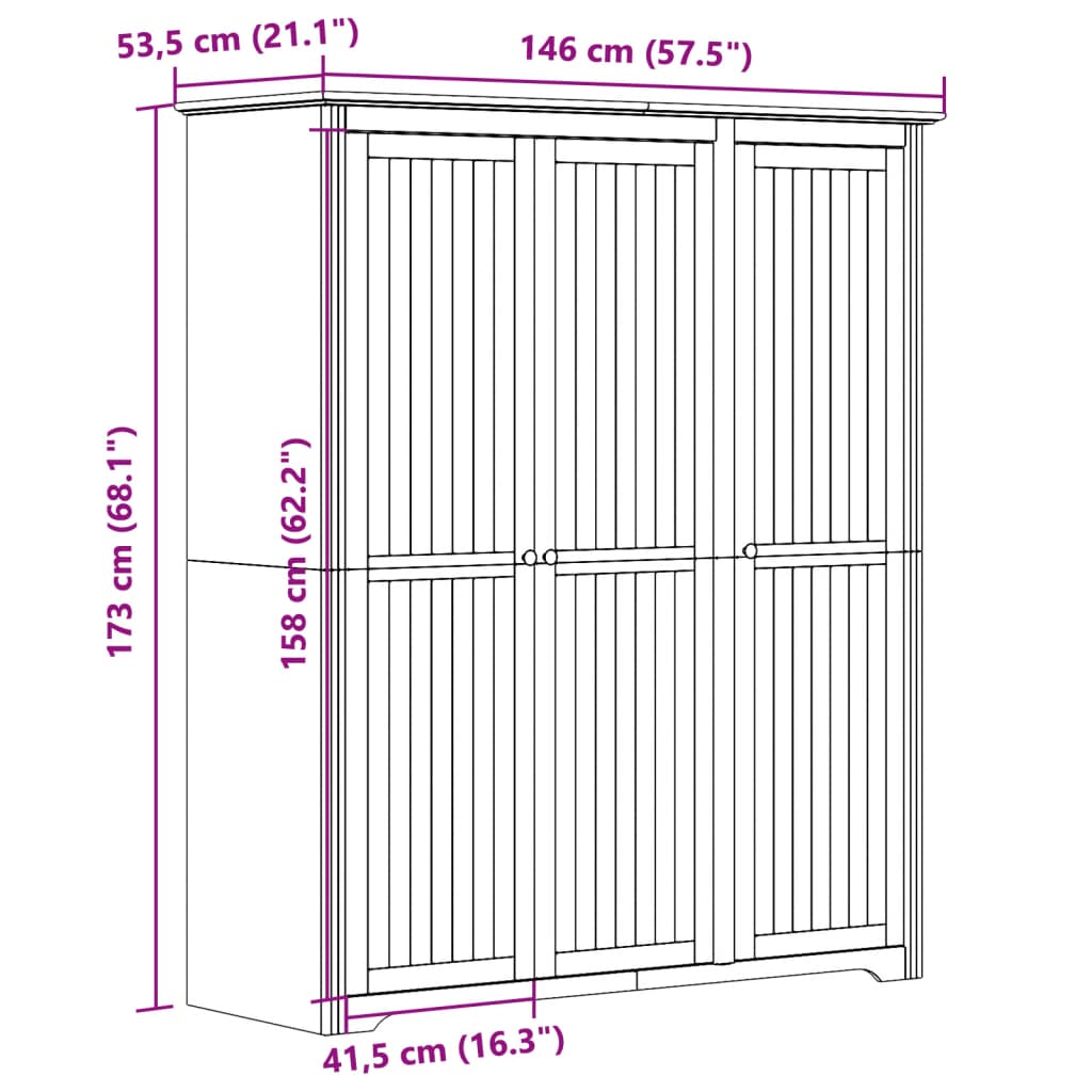 Armadio BODO 146x53,5x173 cm in Legno Massello di Pino Grigio - homemem39