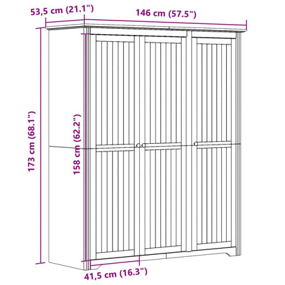 Armadio BODO 146x53,5x173 cm in Legno Massello di Pino Grigio - homemem39