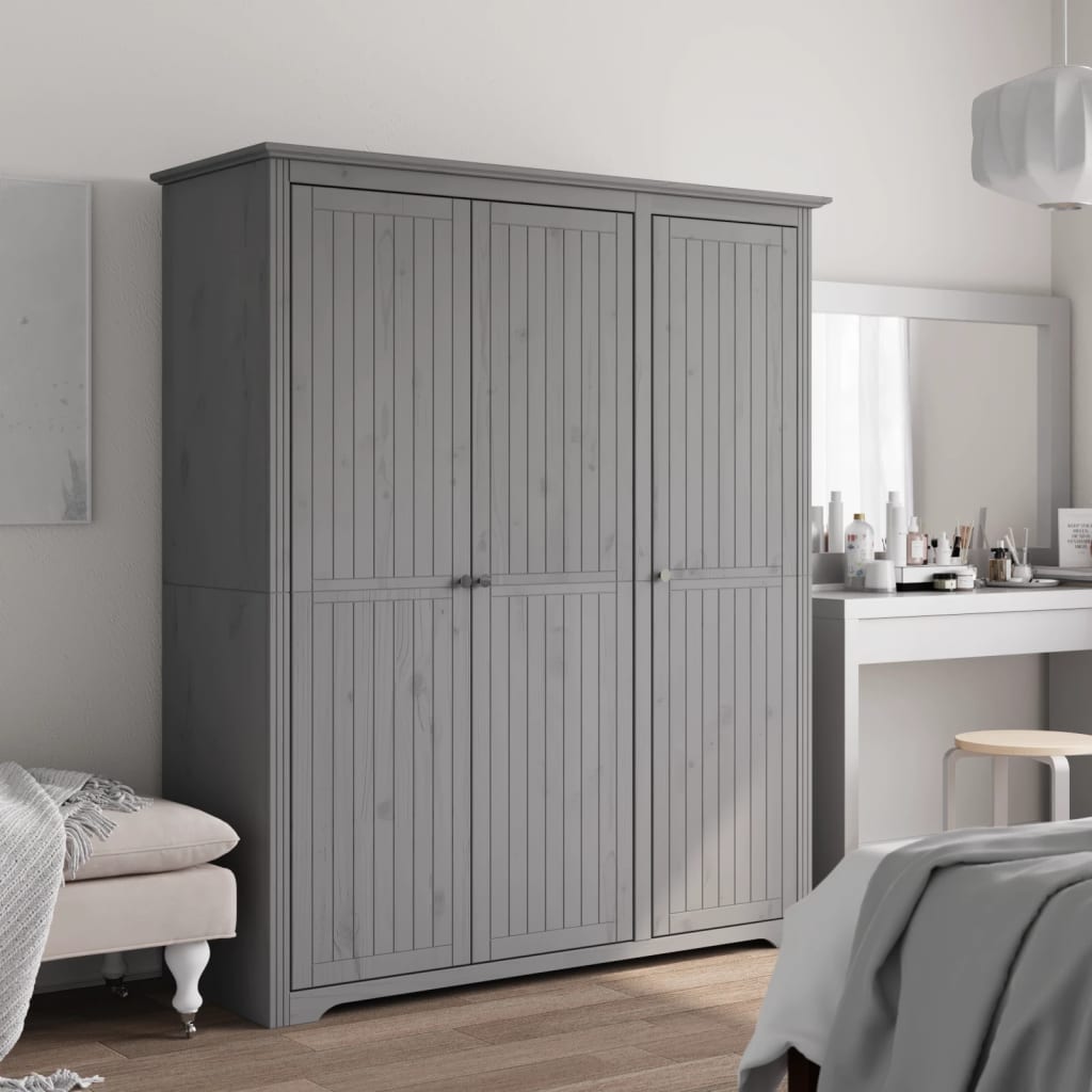 Armadio BODO 146x53,5x173 cm in Legno Massello di Pino Grigio - homemem39