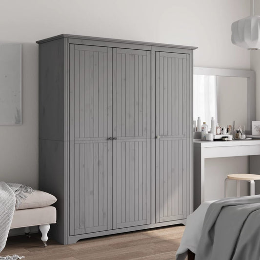 Armadio BODO 146x53,5x173 cm in Legno Massello di Pino Grigio - homemem39