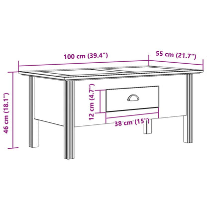 Tavolino da Salotto BODO 100x55x46cm Legno Massello Pino Bianco | homemem39