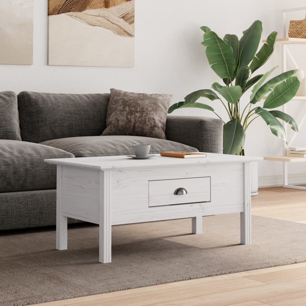 Tavolino da Salotto BODO 100x55x46cm Legno Massello Pino Bianco | homemem39