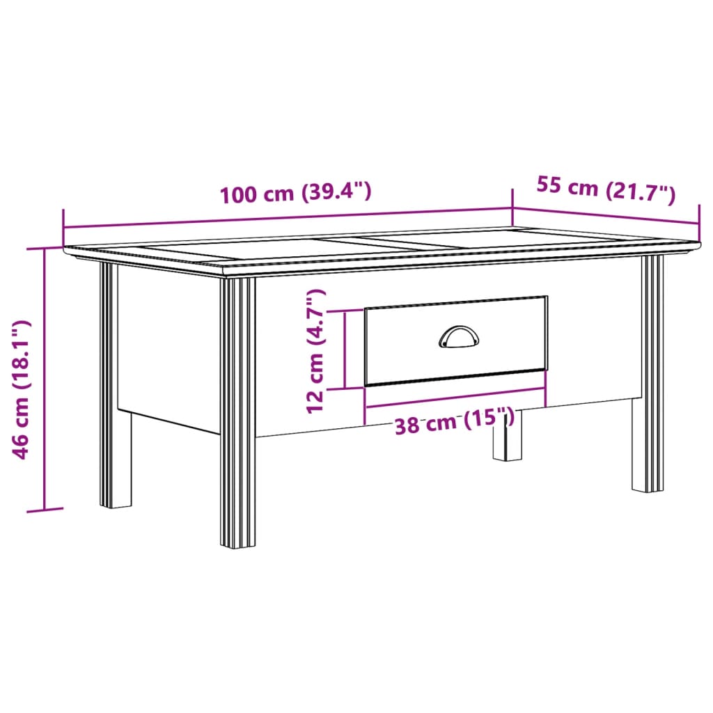 Tavolino da Salotto BODO 100x55x46cm Legno Massello Pino Grigio | homemem39