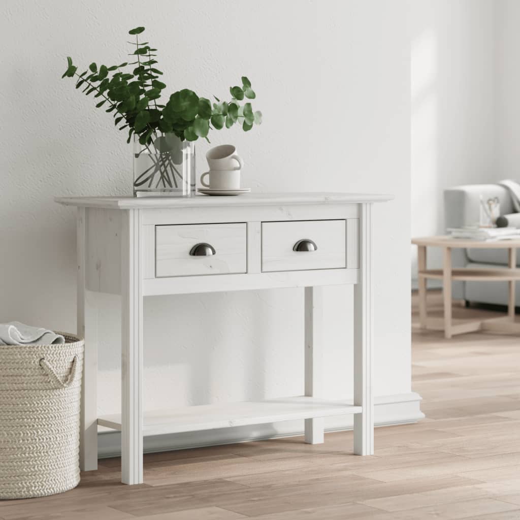 Tavolo Consolle BODO 91x35x74 cm Legno Massello Pino Bianco - homemem39
