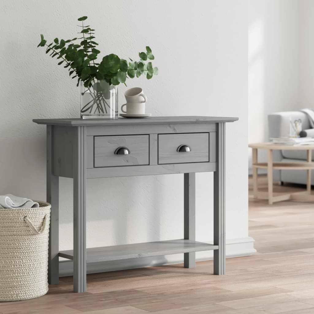 Tavolo Consolle BODO 91x35x74 cm Legno Massello Pino Grigio - homemem39