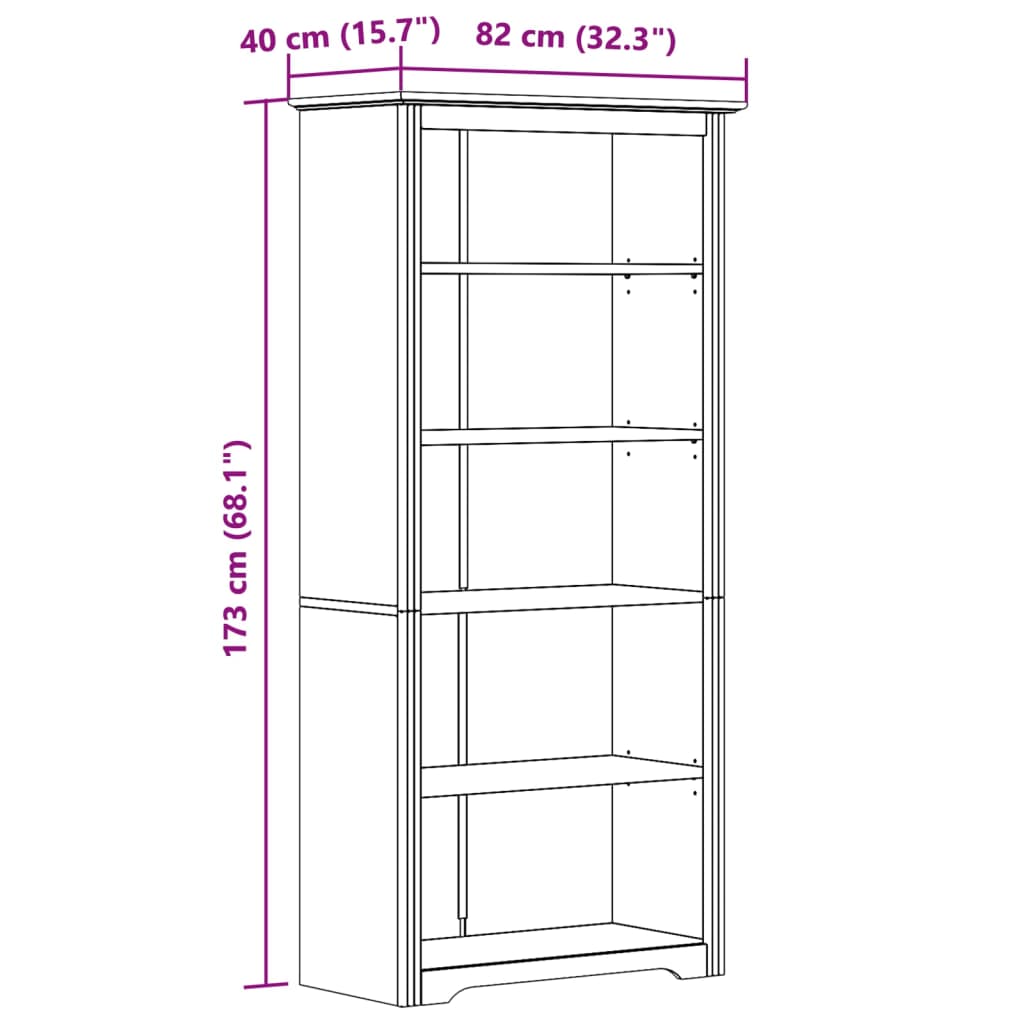 Libreria BODO 5 Ripiani 82x40x173cm Legno Massello Pino Marrone | homemem39
