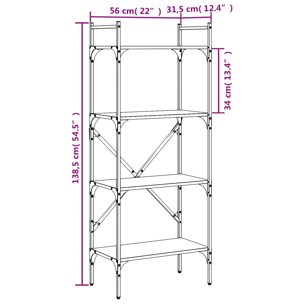 Libreria 4 Ripiani Nera 56x31,5x138,5 cm Legno Multistrato | homemem39