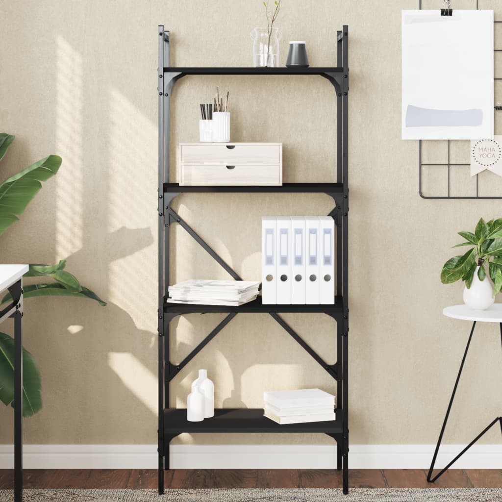 Libreria 4 Ripiani Nera 56x31,5x138,5 cm Legno Multistrato | homemem39